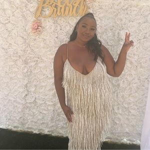 Plus Nude Premium Embellished Tasseled Strappy Midi Dress- Pretty Little Thing